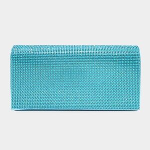 Aqua Blue Clutch Rhinestone Crystal Purse Bling Evening Crossbody Bag